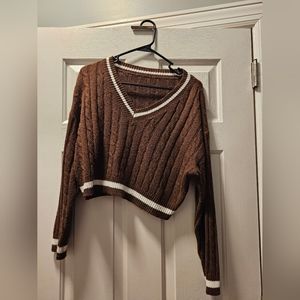 Cropped Brown and White Sweater